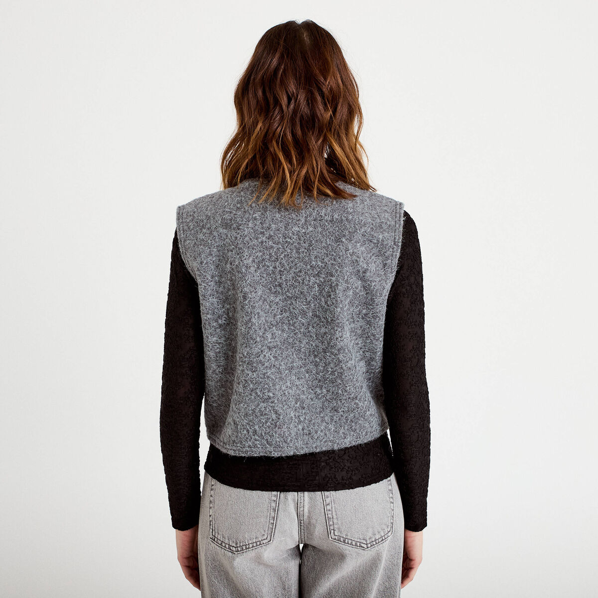 Veste sans manches effet polaire gris clair femme