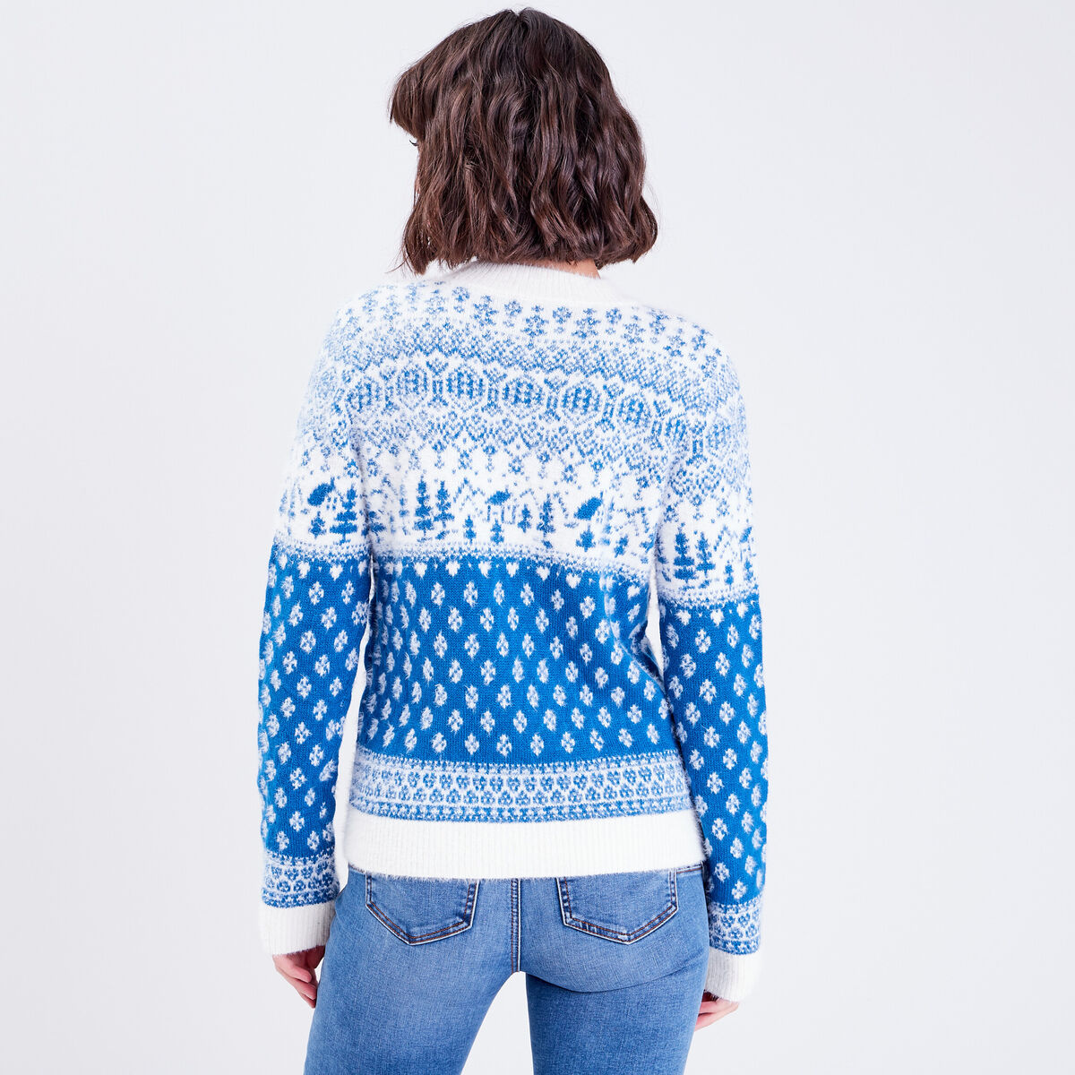 Pull avec col rond bleu femme