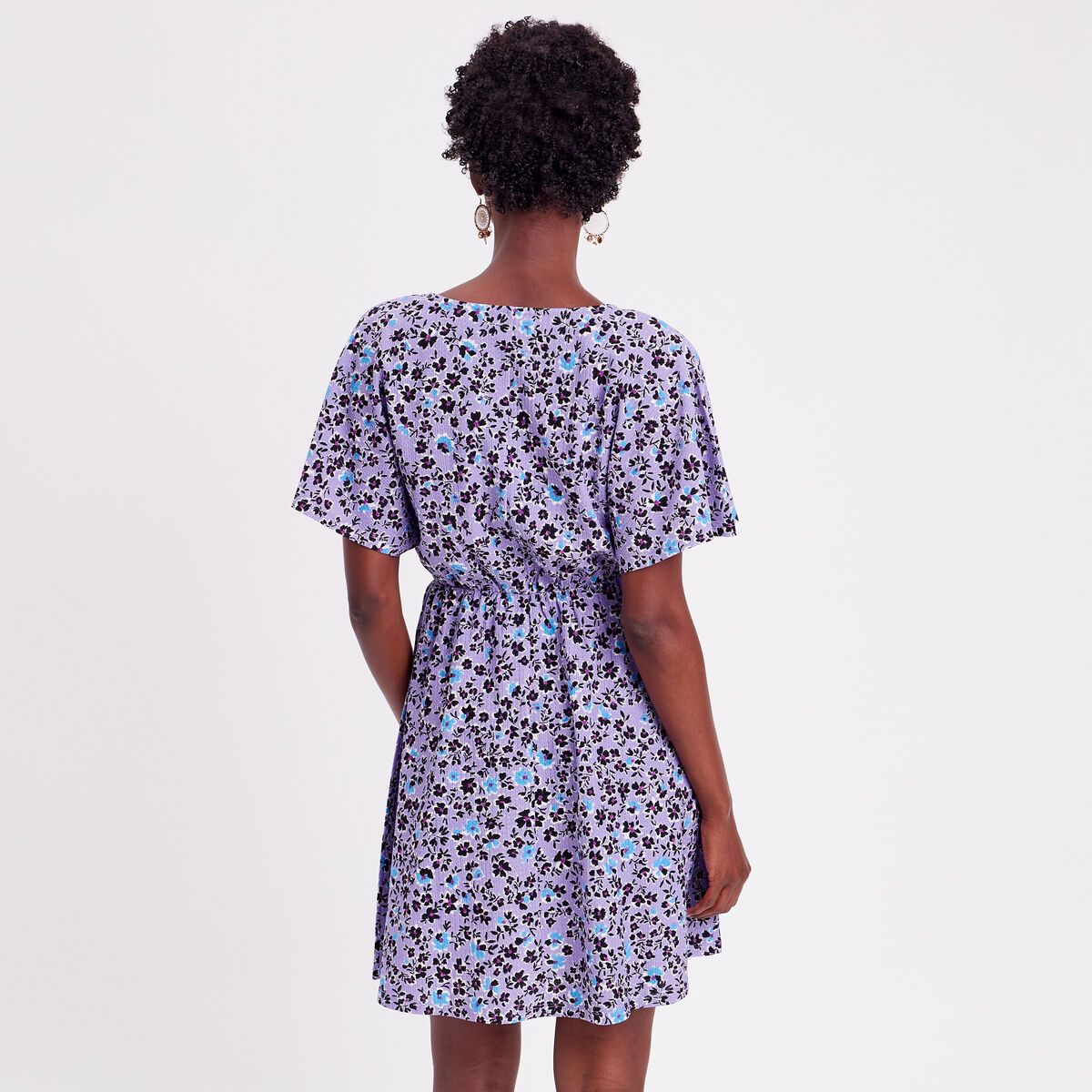 Robe évasée col en V parme femme