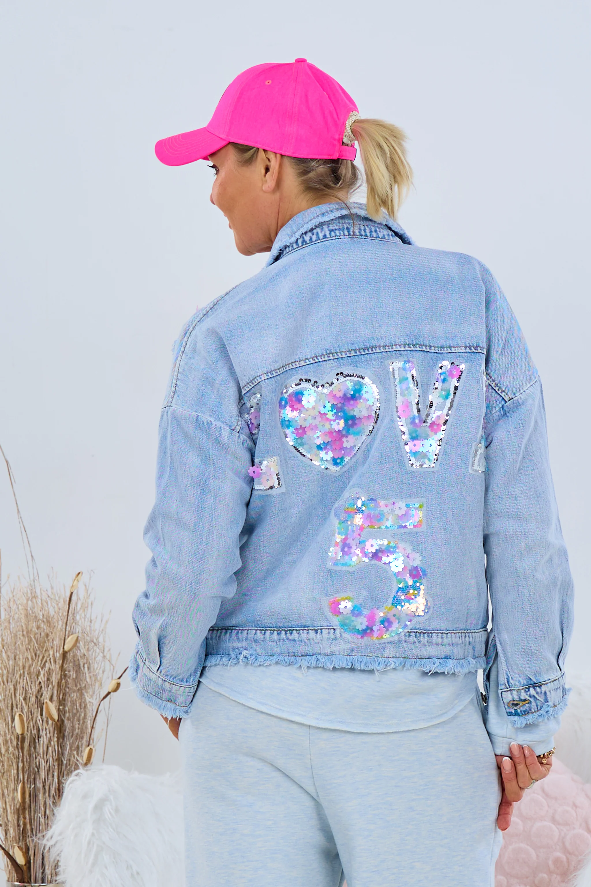 Destroyed Jeansjacke LOVE, hellblau