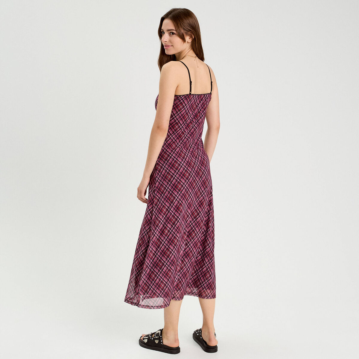 Robe longue droite bretelles rouge cerise femme