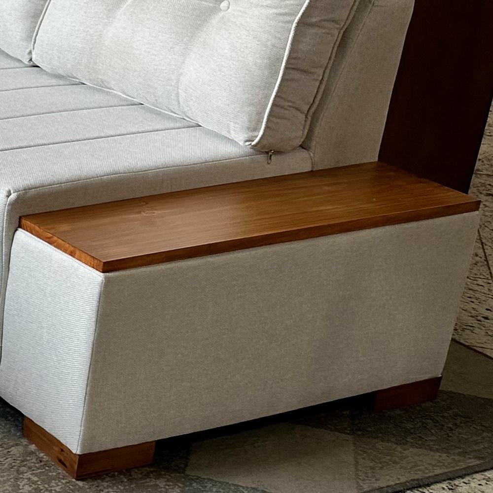 Sofá de Canto 5 Lugares com Puff Malibu Linho Bege