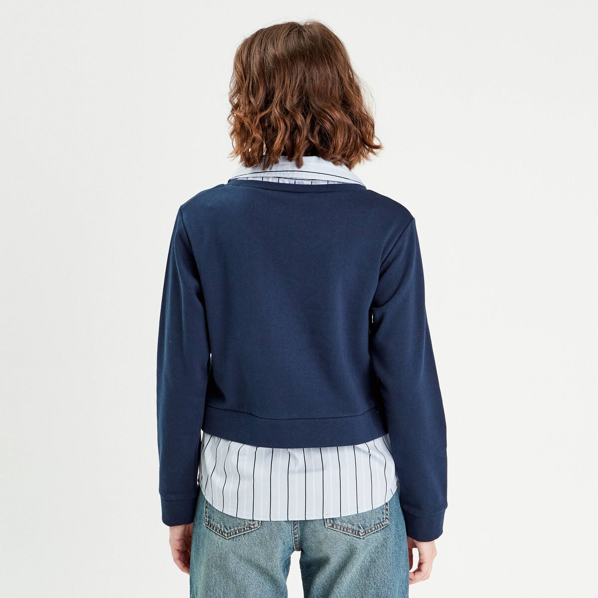 Sweat effet 2-en-1 chemise bleu marine femme