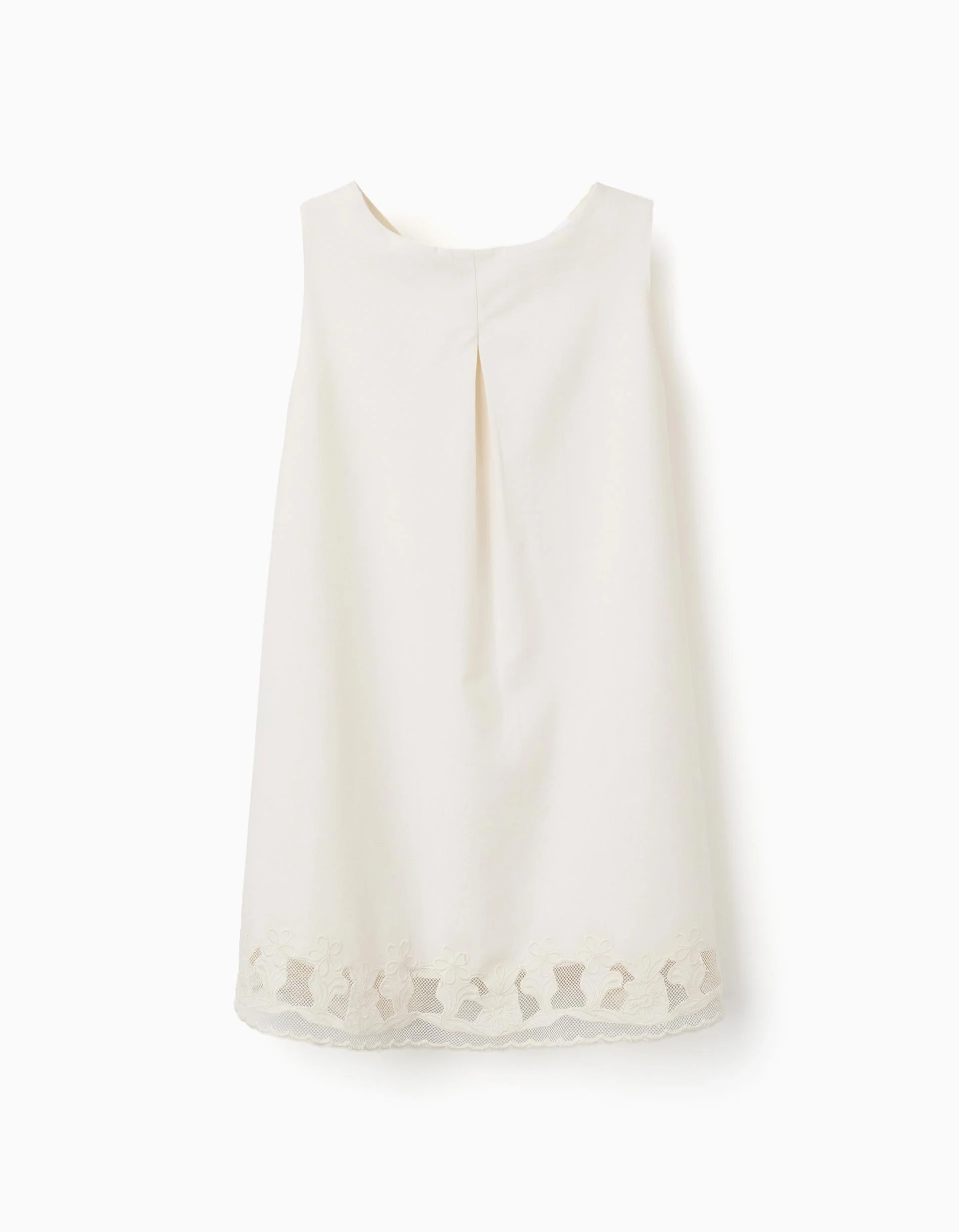 A-line sleeveless dress with embroidered flowers for girls, white