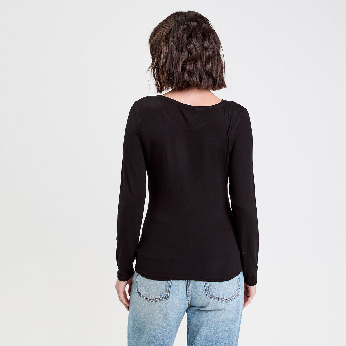 T-shirt uni à manches longues noir femme