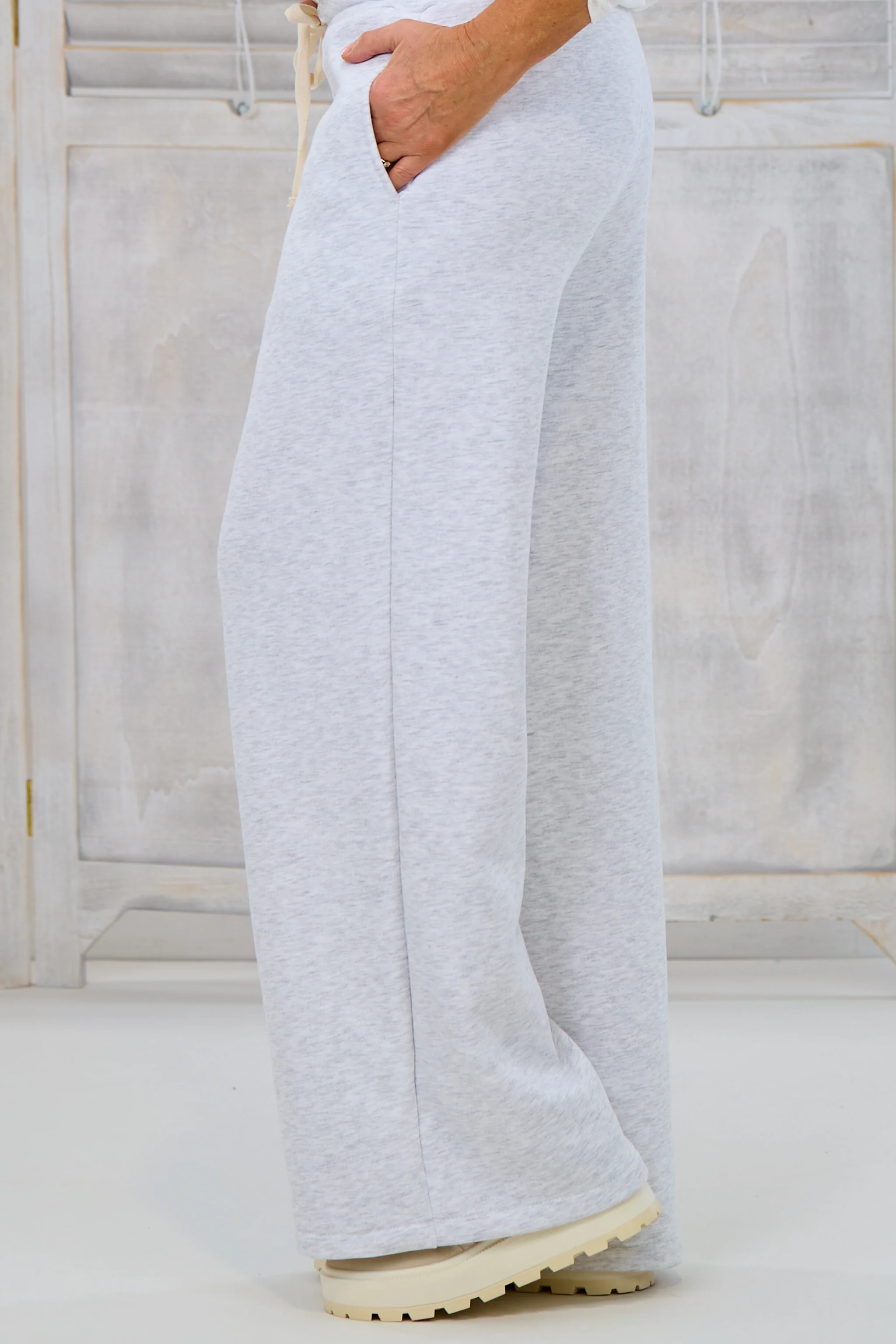 Lässige Freizeithose, hellgrau-meliert