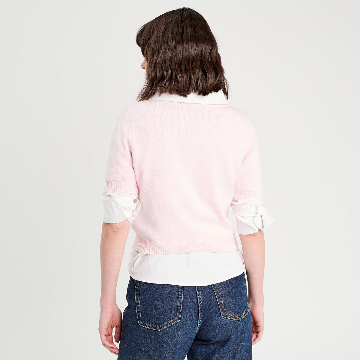 Pull manches courtes rose clair femme