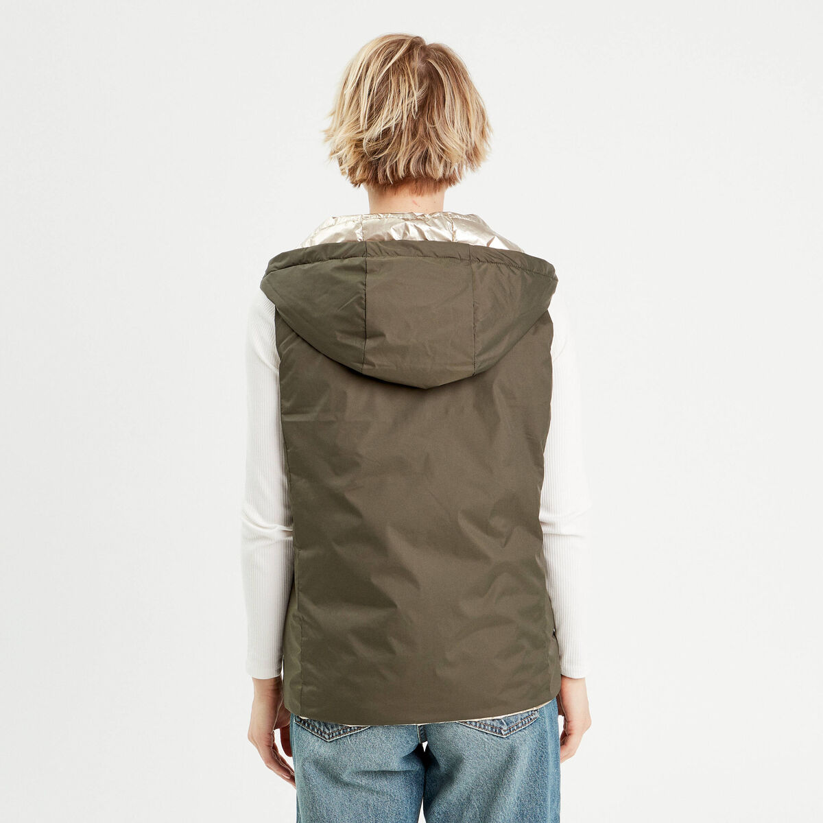 Doudoune réversible vert kaki femme