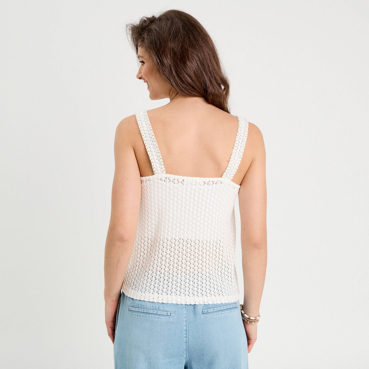 Débardeur effet crochet ecru femme