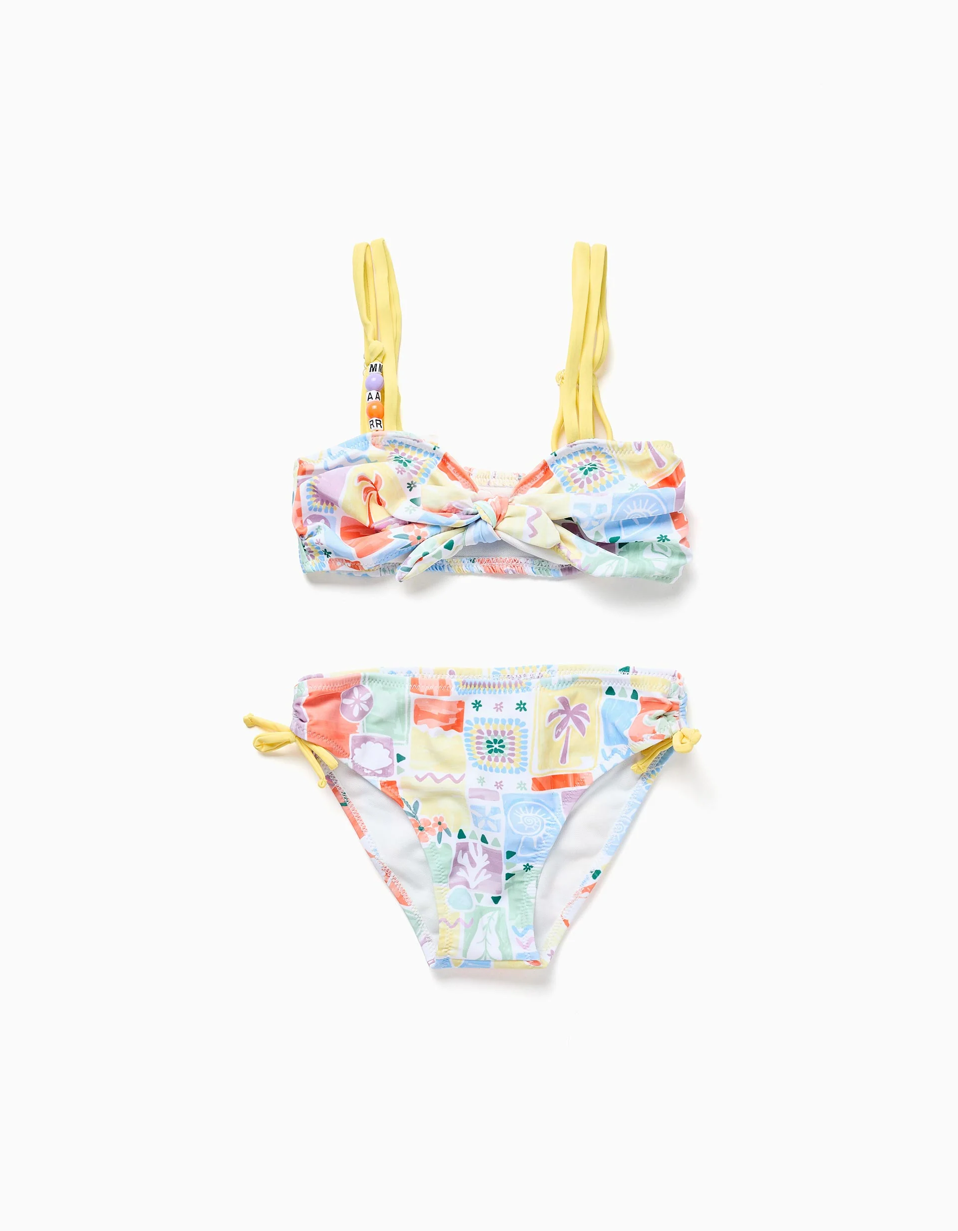 Bikini with colourful print and beads for girls, multicolour