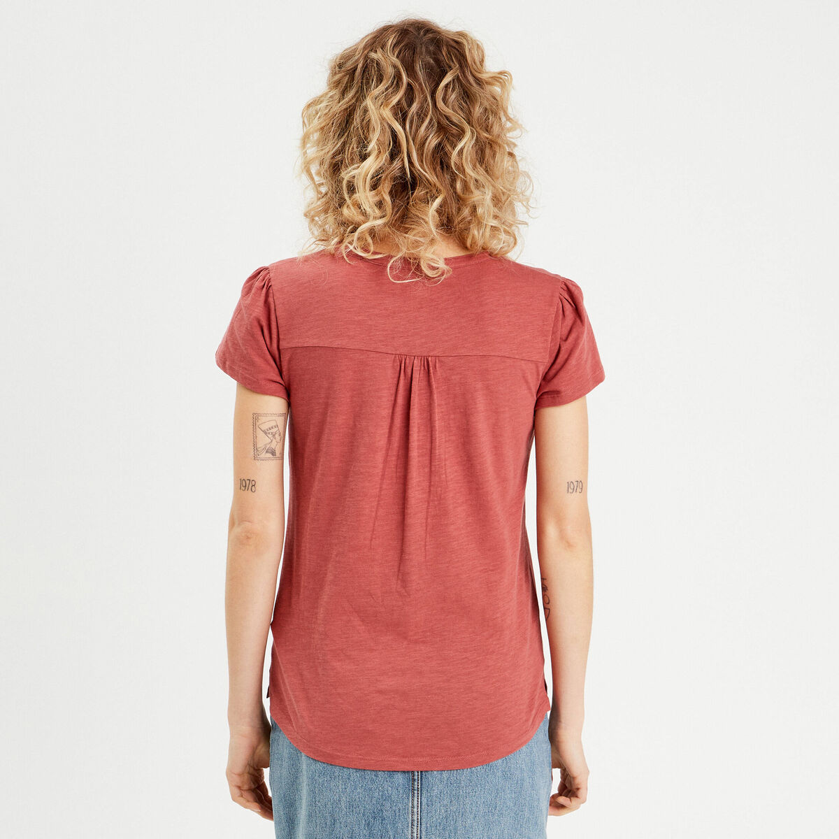 T-shirt boutonné sur le devant vieux rose femme