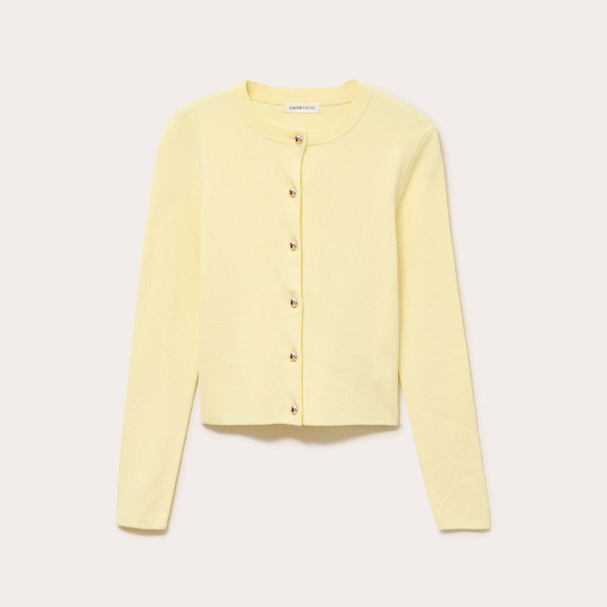 Gilet ajusté cropped col rond jaune clair femme