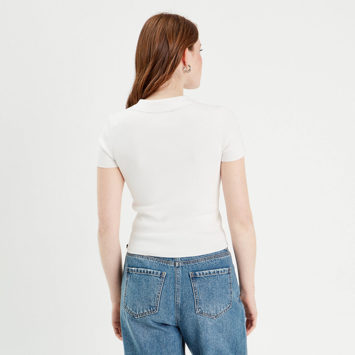 T-shirt manches courtes col polo blanc femme