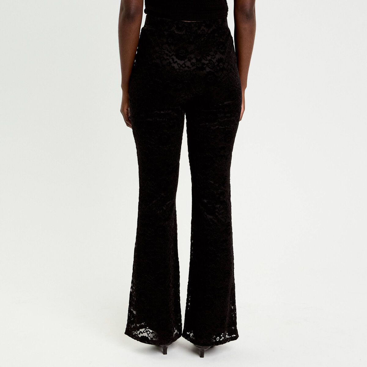 Pantalon bootcut effet dentelle noir femme