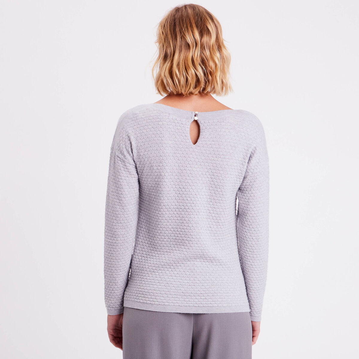 Pull col rond gris clair femme