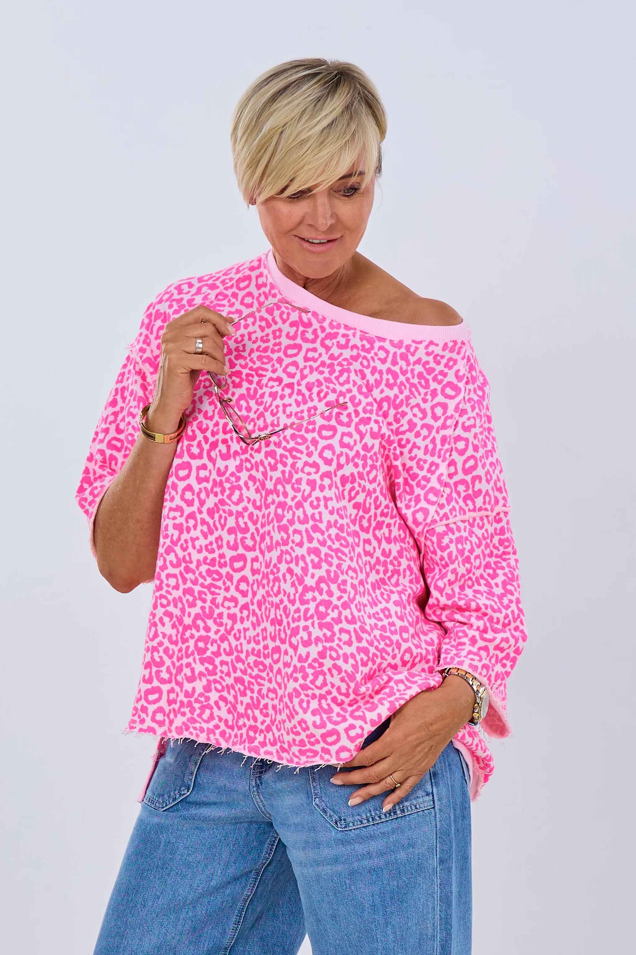 Kurzarm Sweaty mit Raglanärmeln, ecru-pink-rosa