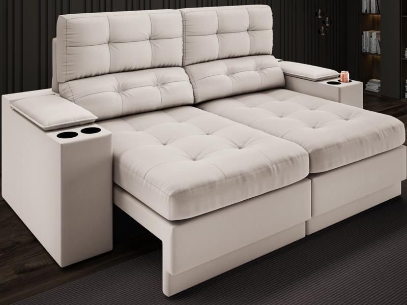 Sofá com Porta Copos e Carregador Usb Eureka 1,70m Assento Retrátil e Reclinável Velosuede -