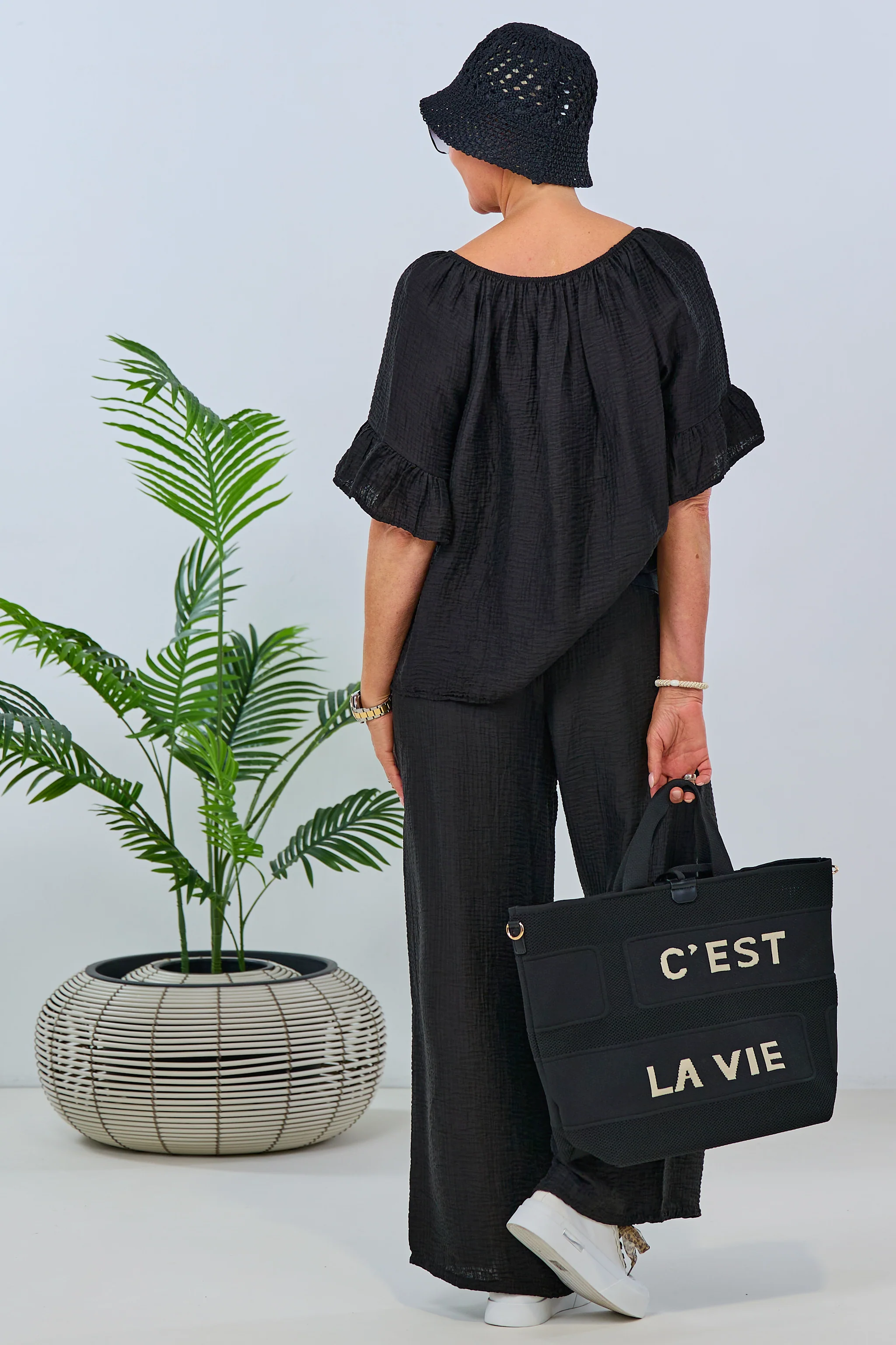 Musselin 2-Teiler, schwarz (schimmernd)