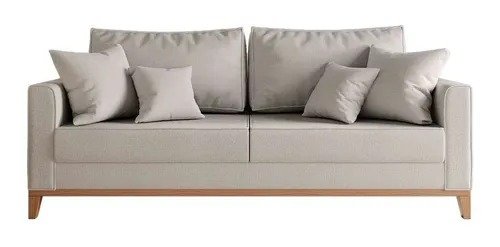 Sofá 3 Lugares Beny Base de Madeira Linho Cru Rr Decor