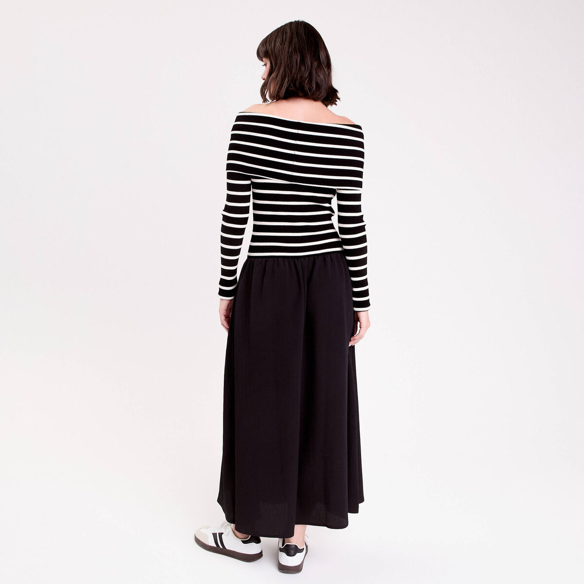 Robe longue effet 2-en-1 col bardot blanc femme