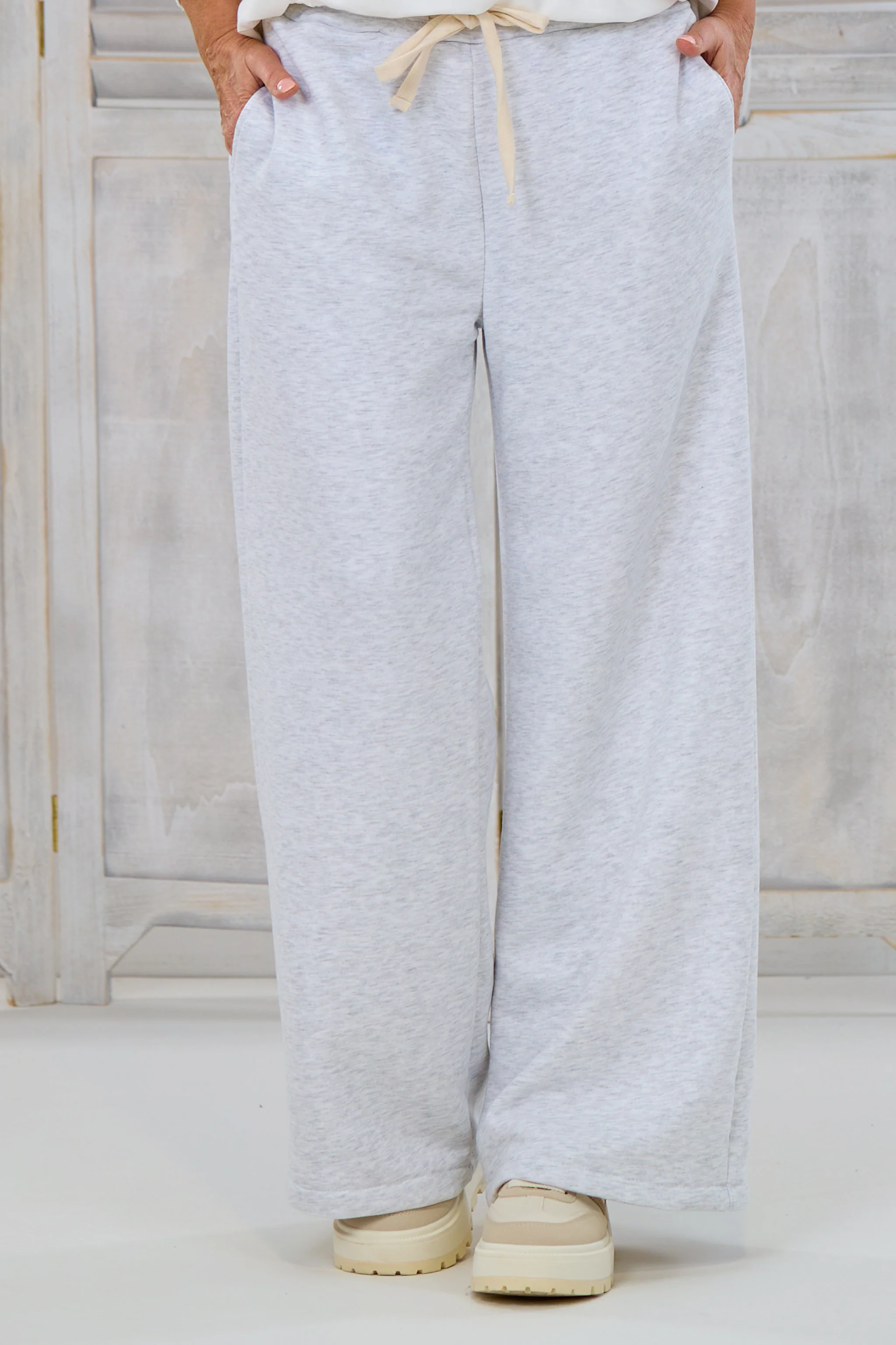 Lässige Freizeithose, hellgrau-meliert