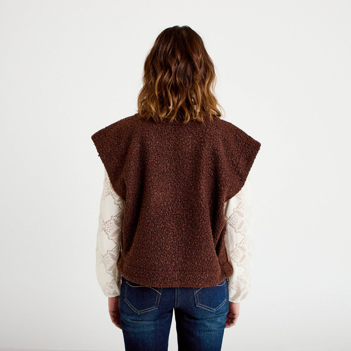 Gilet sans manches effet polaire marron foncé femme