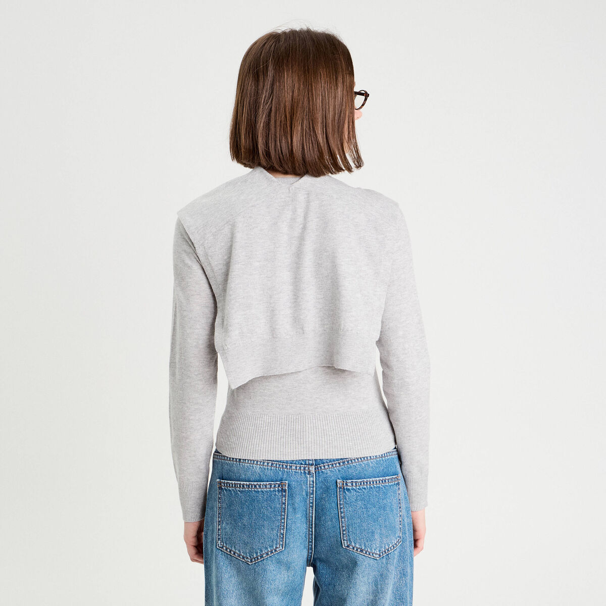 Pull effet 2-en-1 gris foncé femme
