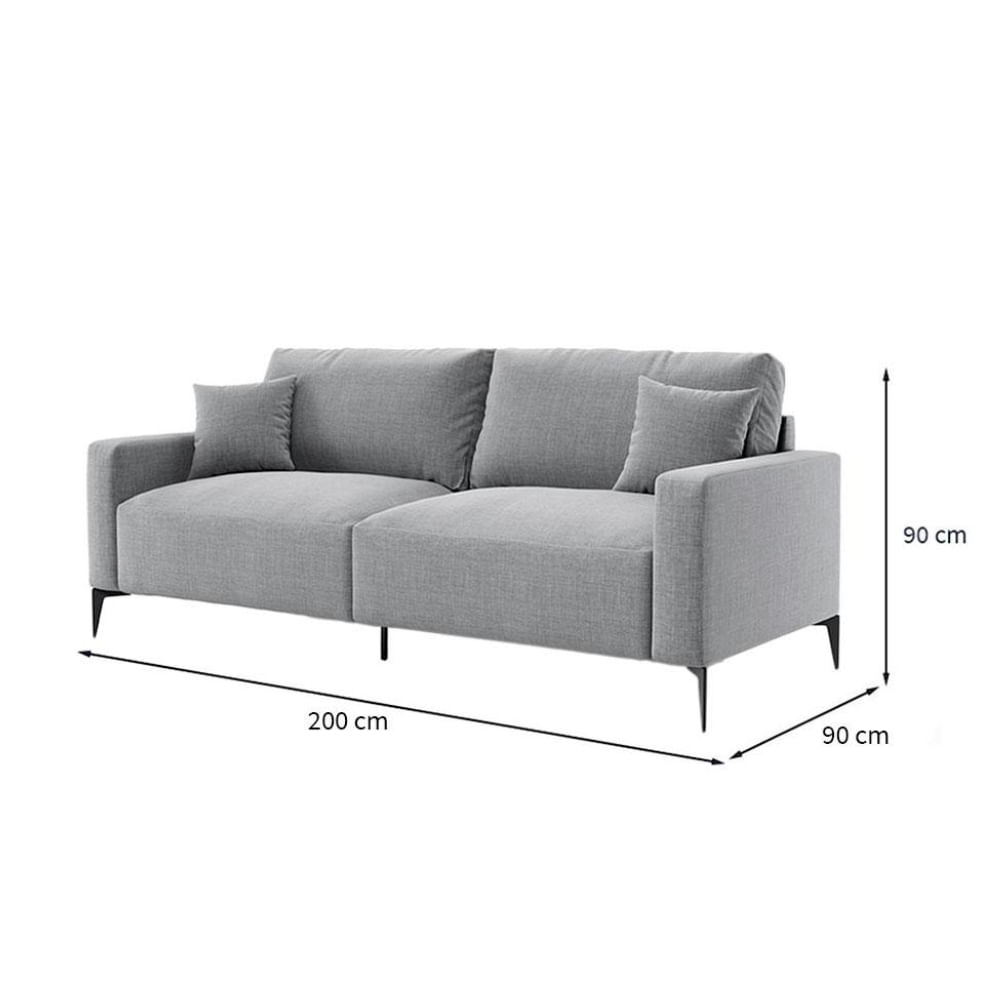 Sofá Unne 3 Lugares com Molas Ensacadas Linho Cinza 200 cm