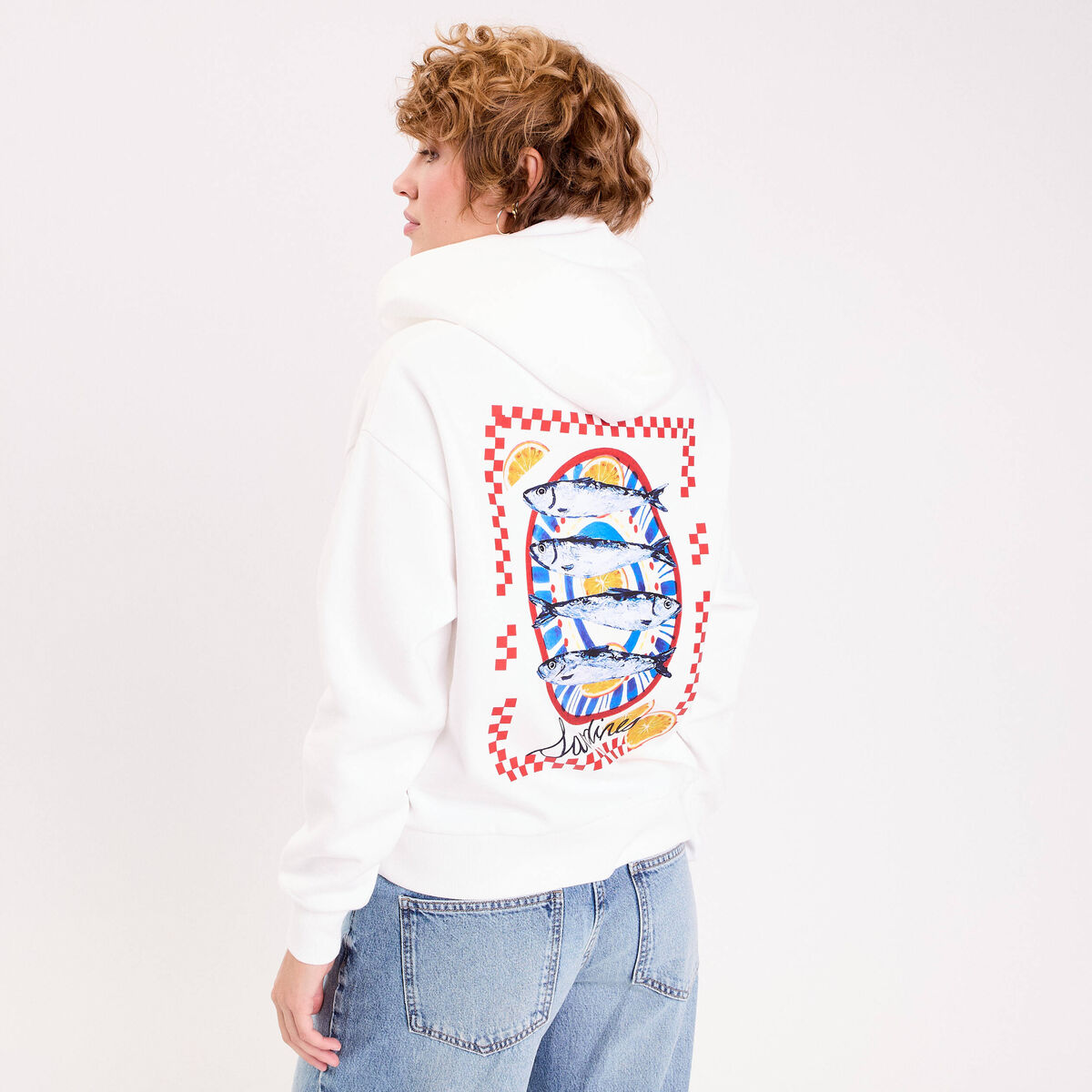 Sweat oversize à capuche ecru femme