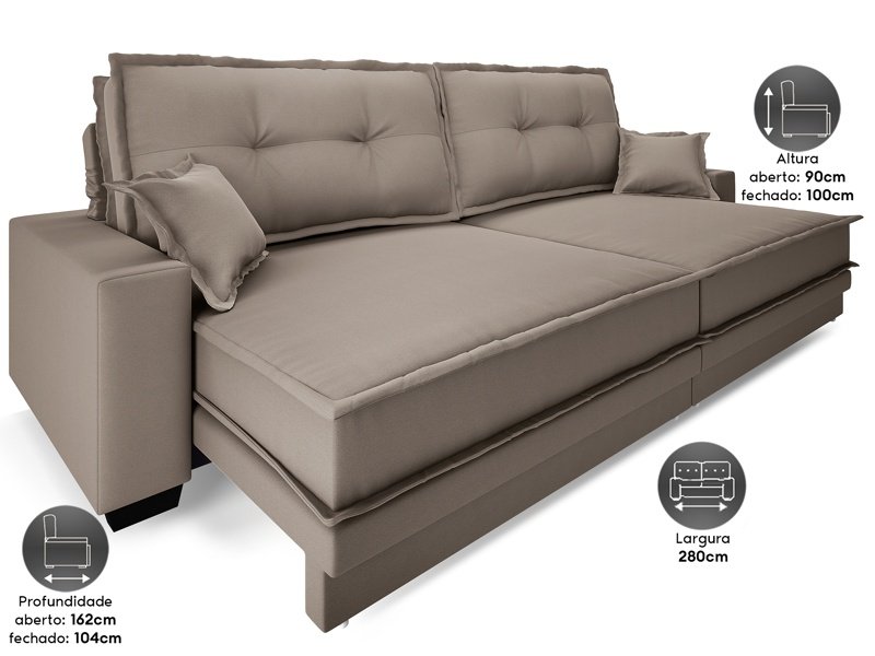 Sofá Palermo 2,80m Retrátil e Reclinável Velosuede Capuccino - Netsofás