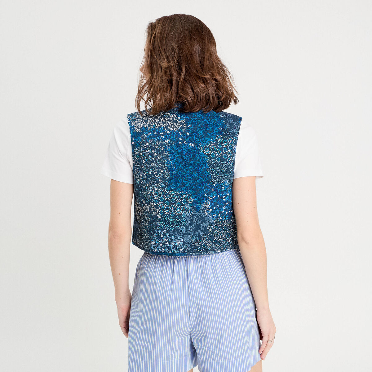 Veston matelassé noué bleu foncé femme