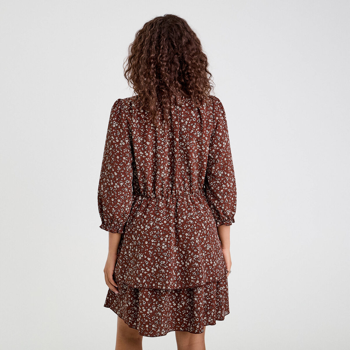 Robe évasée manches 3/4 marron chocolat femme