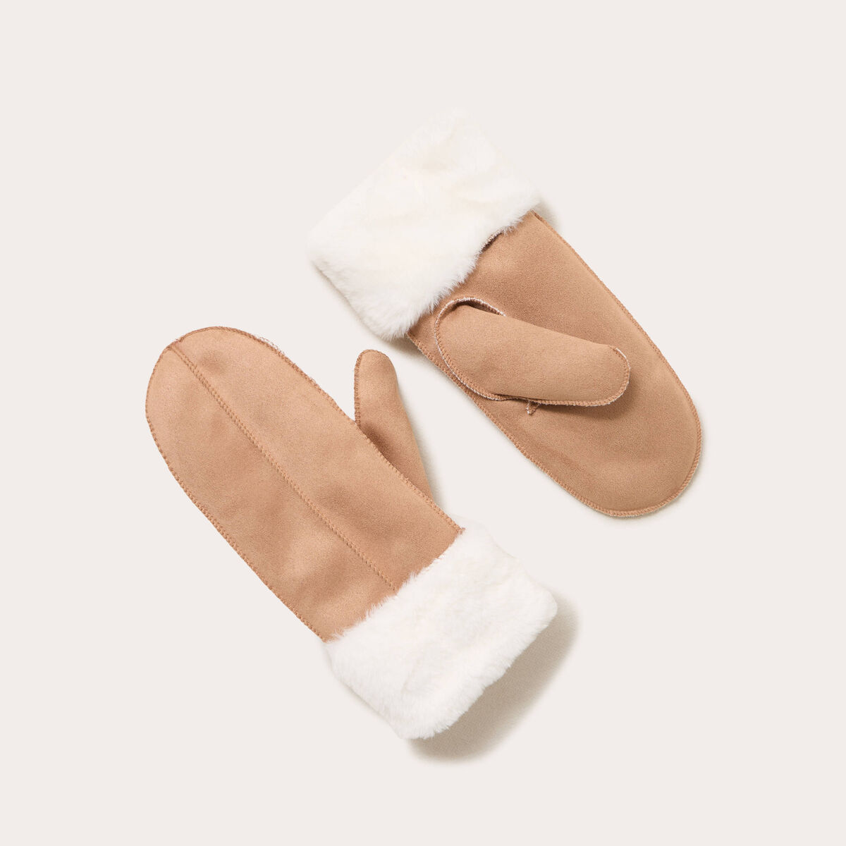 Moufles aspect daim fausse fourrure sable femme