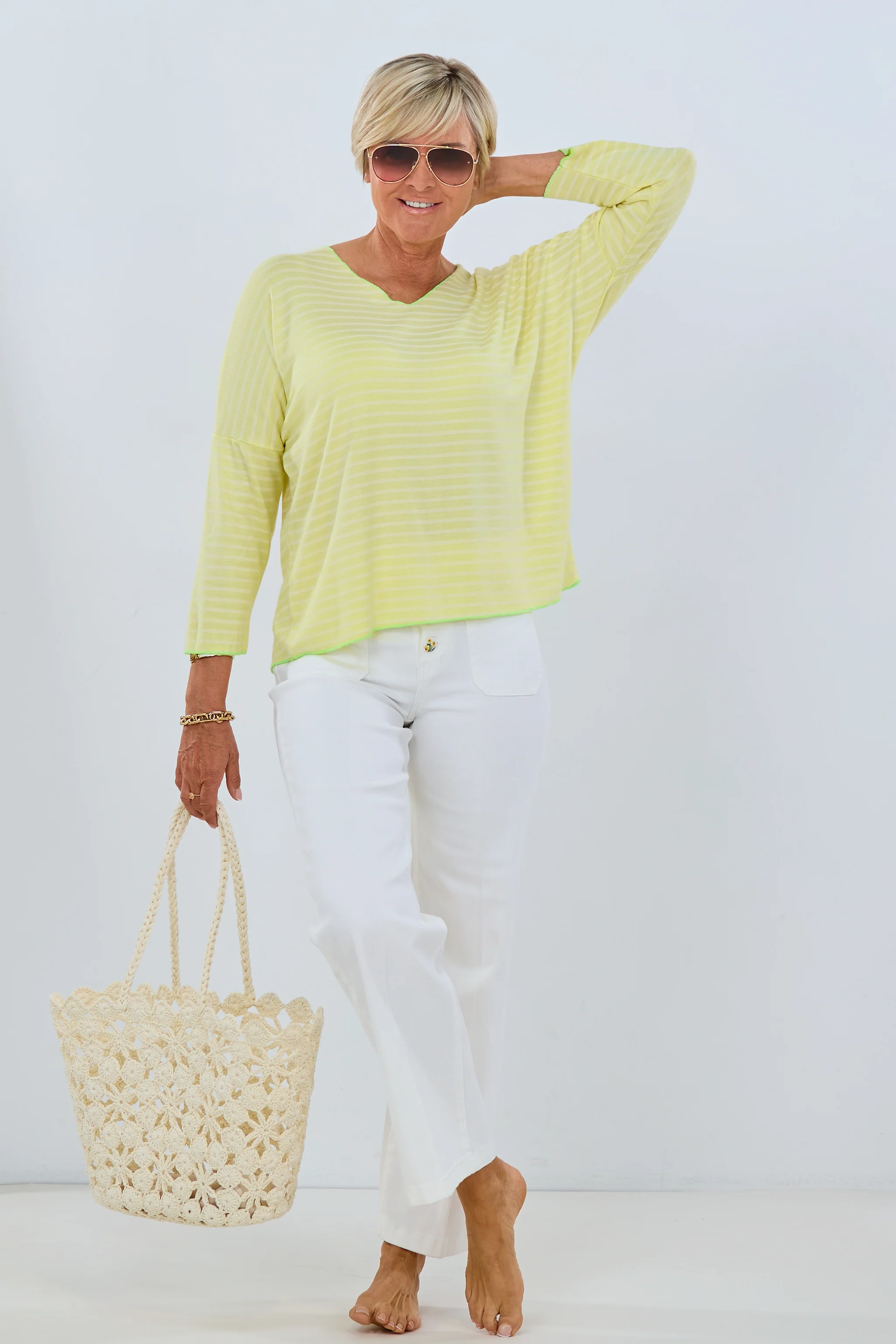 Ringel-Shirt mit langen Ärmeln, gelb