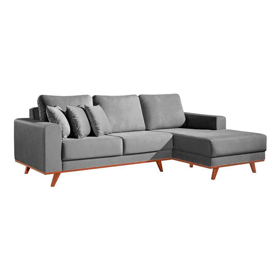 Sofá 4 Lugares Lombok com Chaise Direito Veludo Cinza em Promoção | Ofertas na Americanas