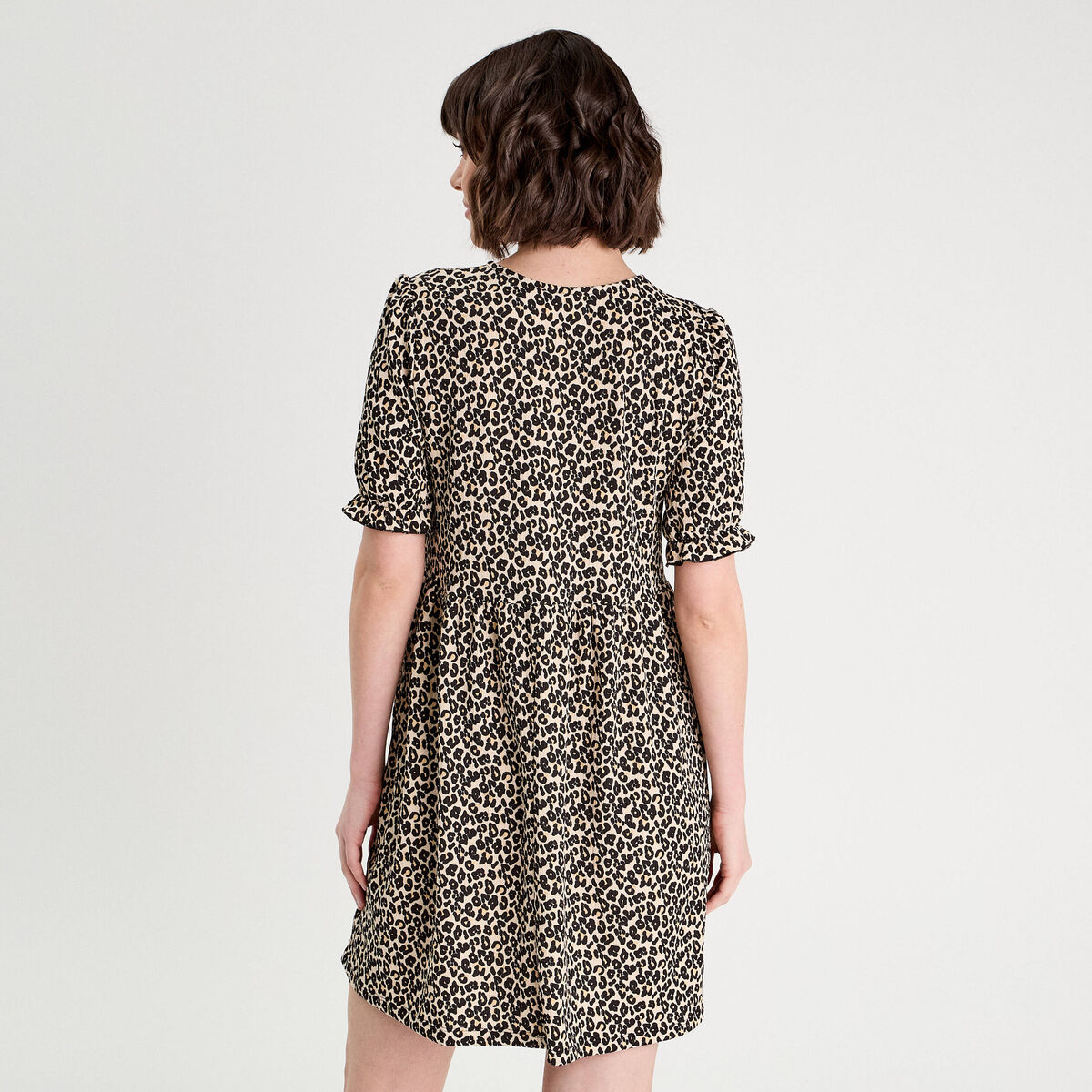 Robe évasée manches courtes sable femme