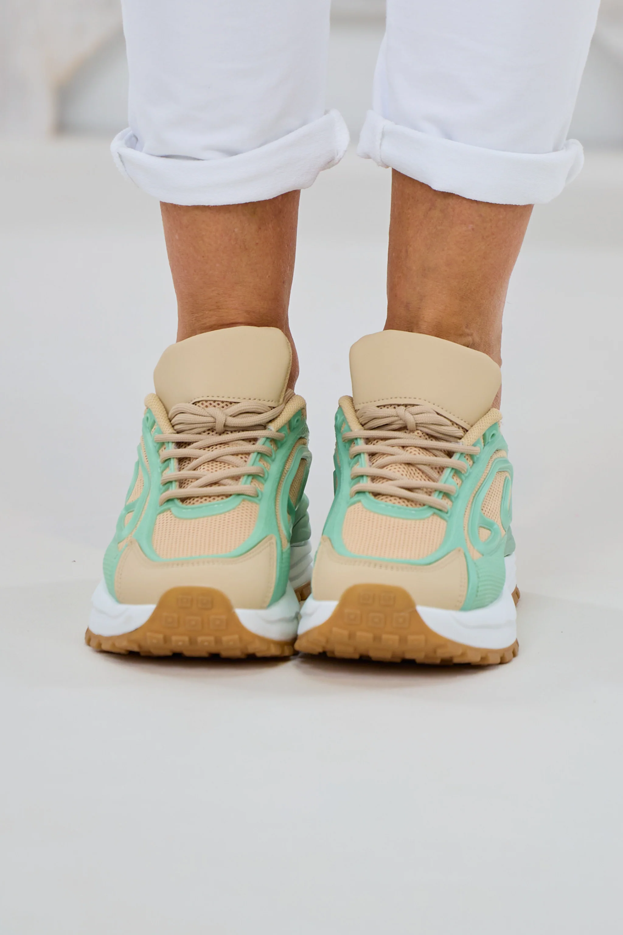 Sportlicher Sneaker, beige-mint-weiß