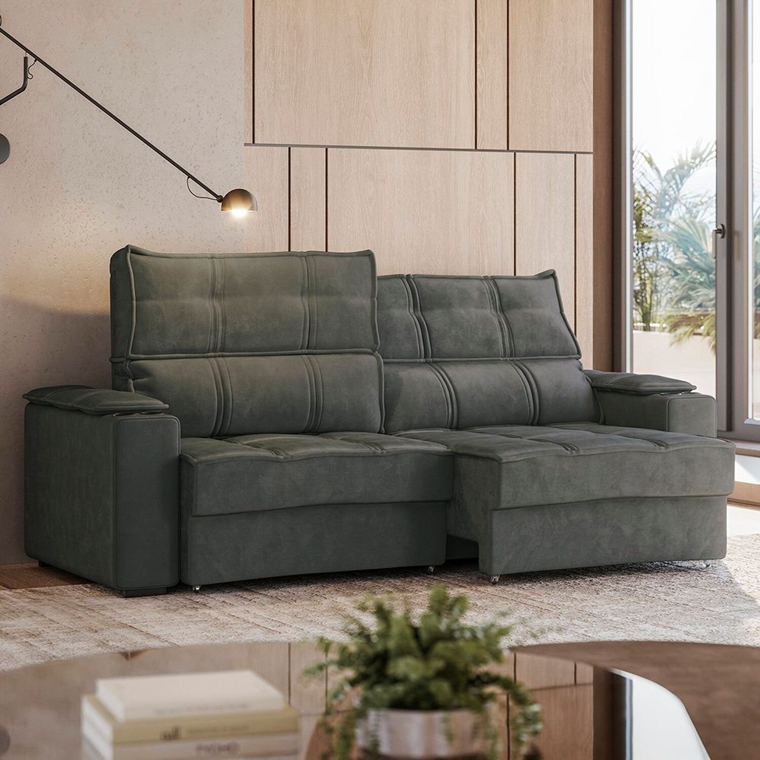Sofá Retrátil e Reclinável 2 Lugares com Porta Copos 180cm Cobán Espresso Móveis