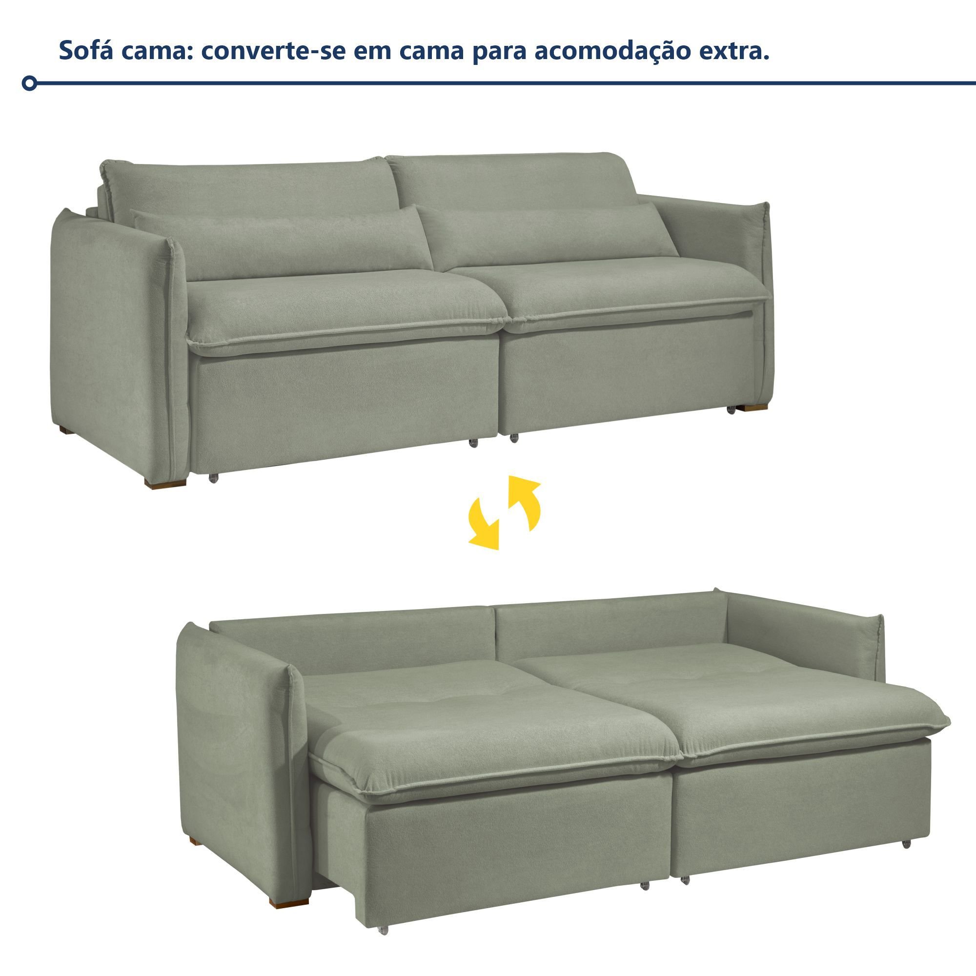 Sofá Cama Retrátil e Reclinável 200cm Aurora Boucle