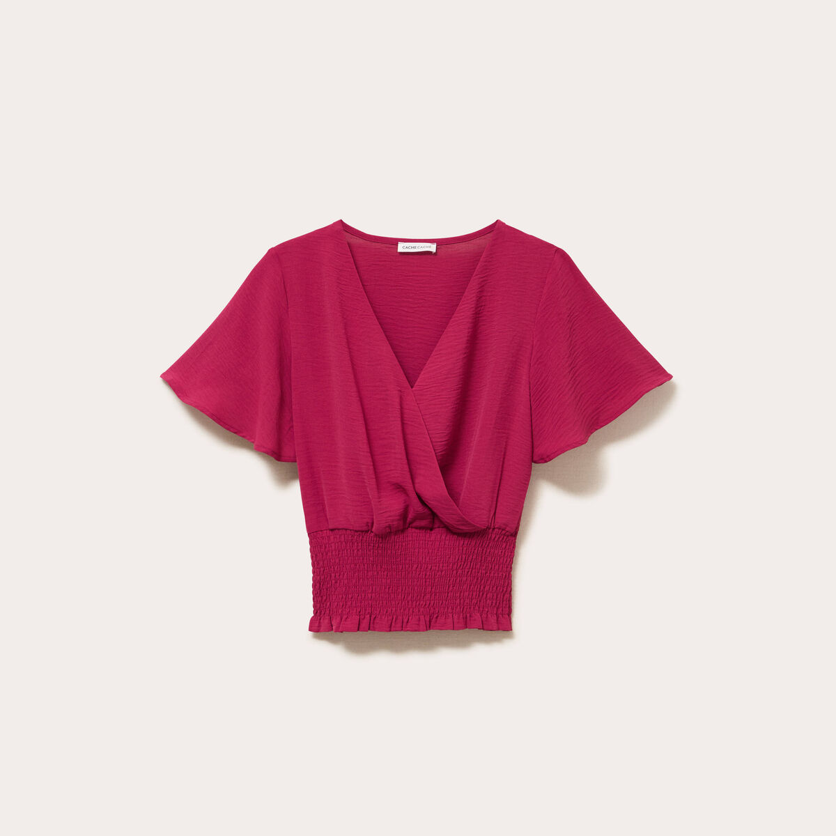 Blouse smockée manches courtes rouge femme