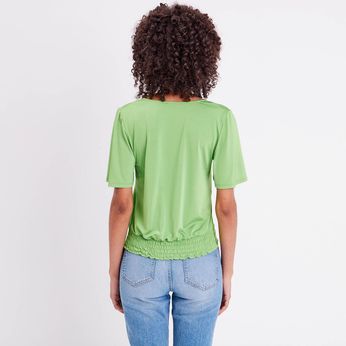Blouse satin taille nouée vert femme