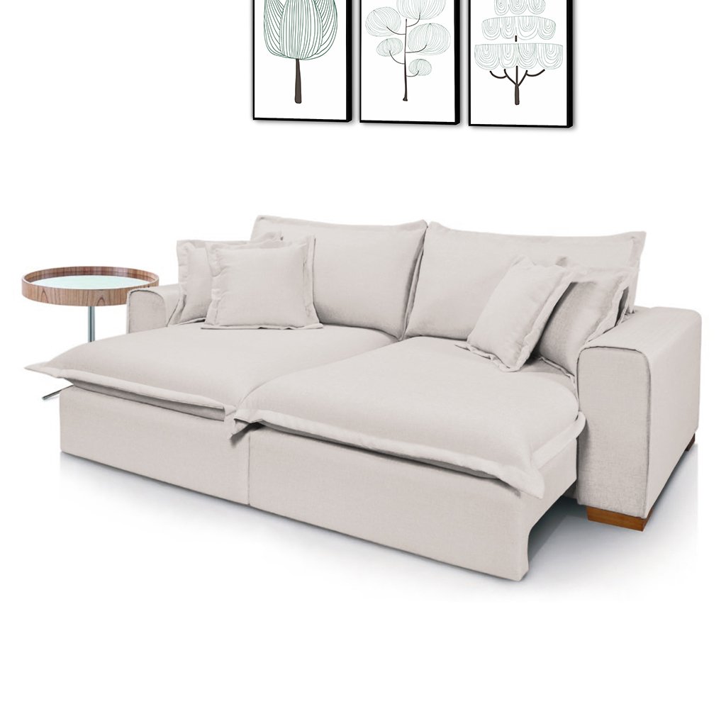 Sofá Retrátil Reclinável Verona com Molas Ensacadas no Assento Tecido Linho Cru 2,50m