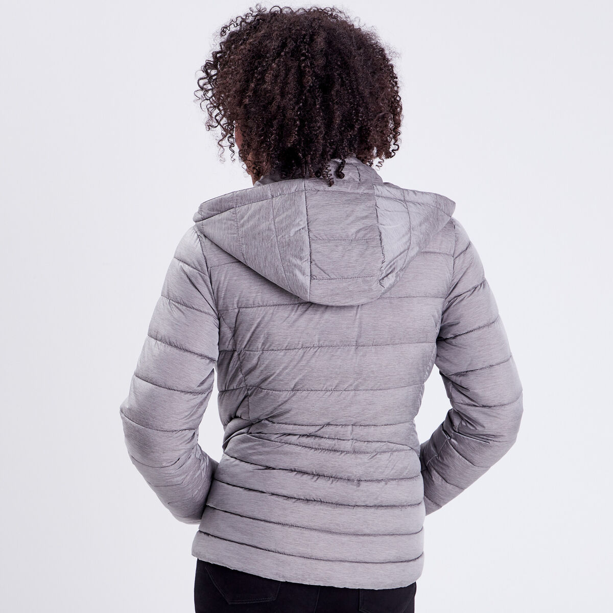 Doudoune droite à capuche gris clair femme