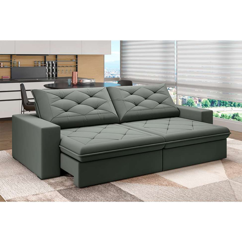 Sofá 4 Lugares Retrátil e Reclinável Flexforma Premier Veludo Cinza 250 cm