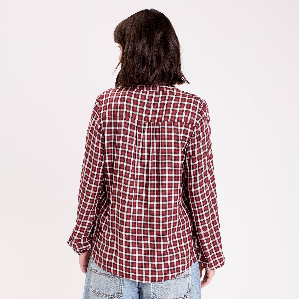 Blouse col montant manches longues bordeaux femme