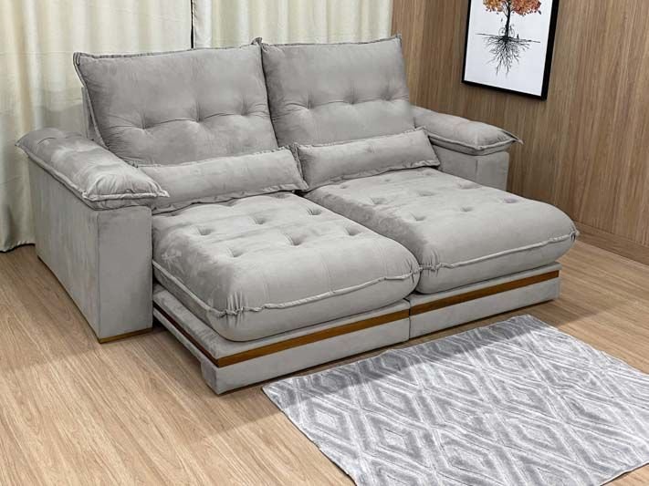 Sofá Retrátil Reclinável 2,50 M Cinza Prata 710 Manuela