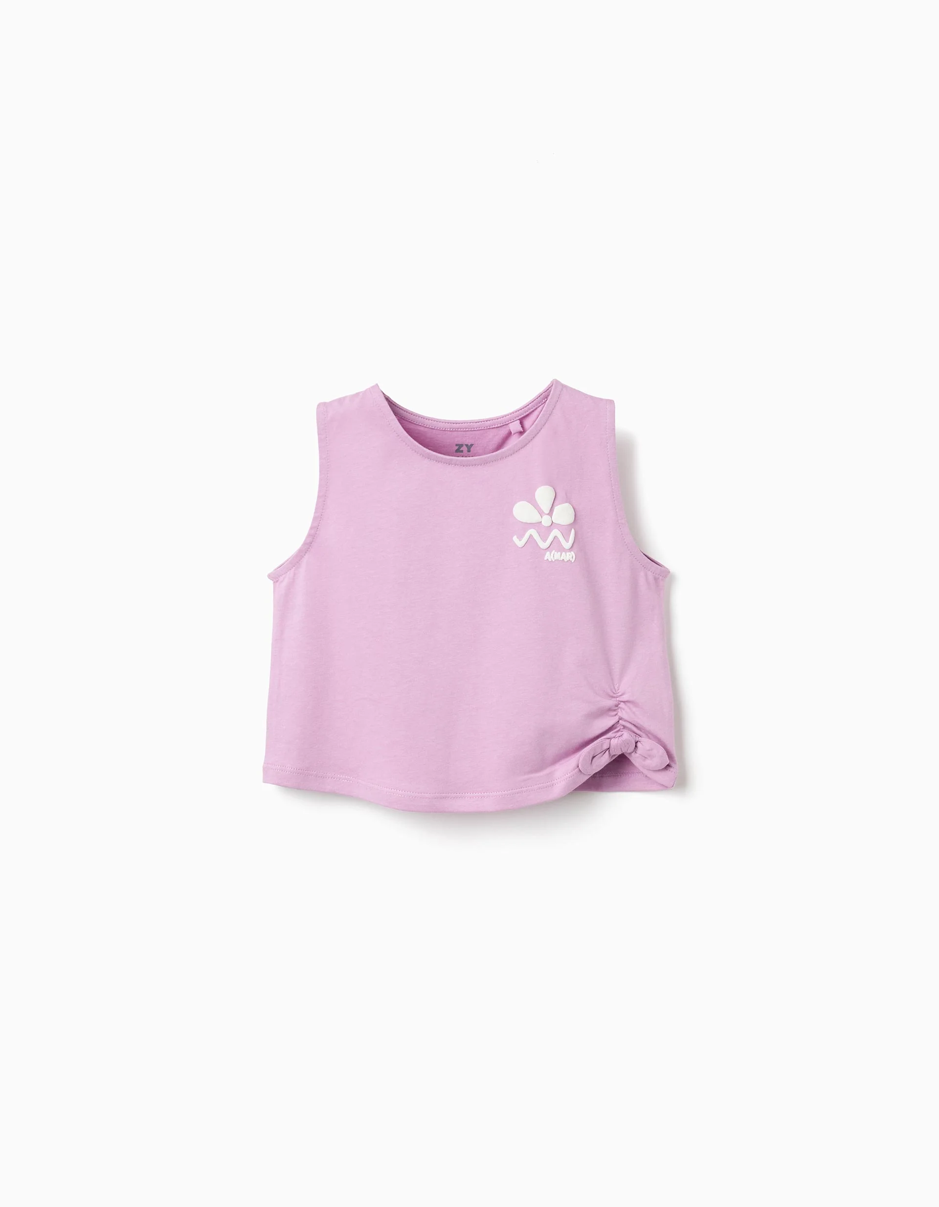 Sleeveless cropped cotton top with print for girls, lilac