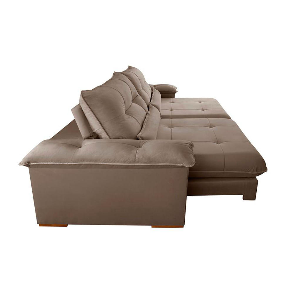 Sofá 4 Lugares Retrátil e Reclinável Qatar Veludo Marrom 280 cm