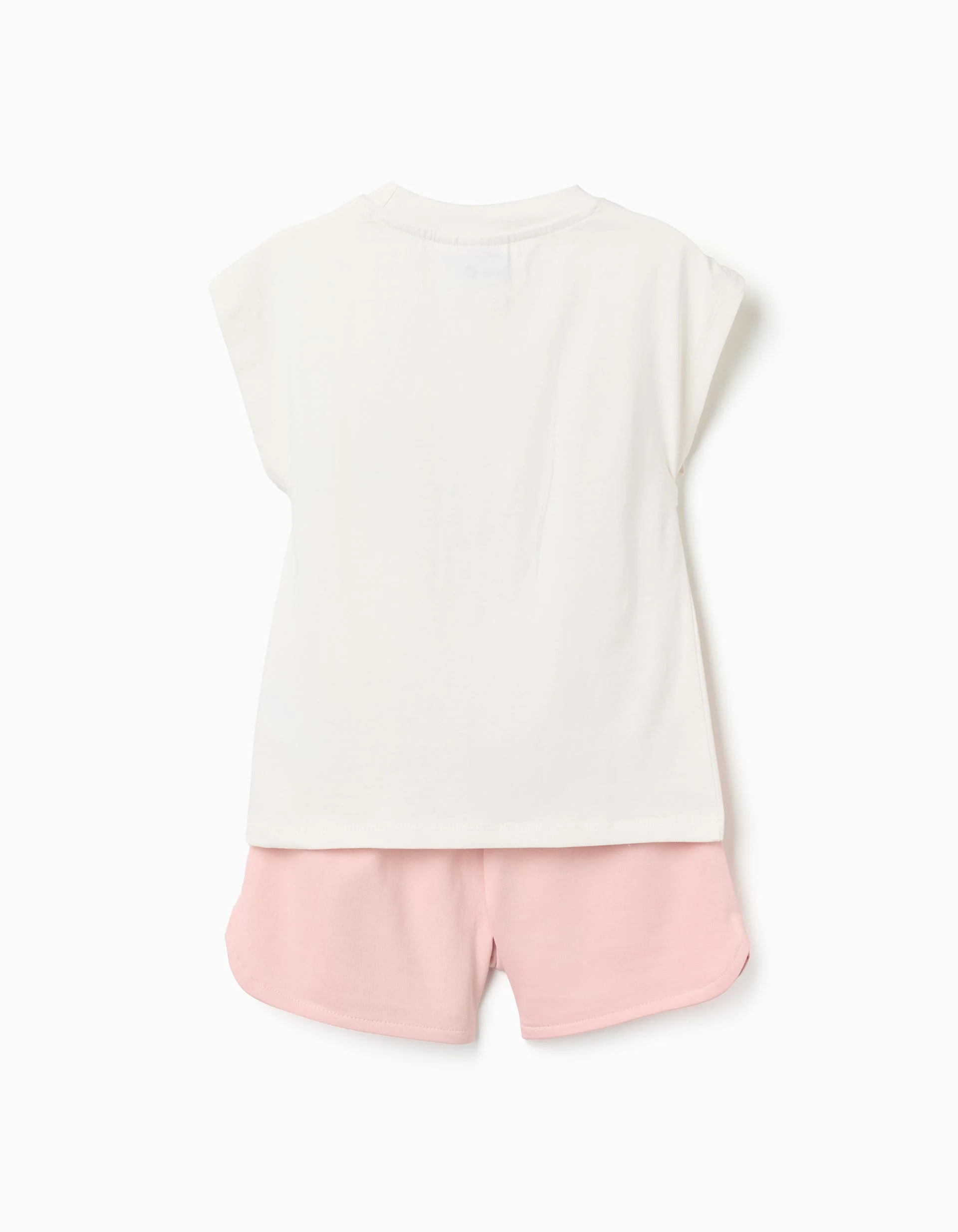 Cotton T-shirt + shorts set with Kuromi print for girls, white/pink