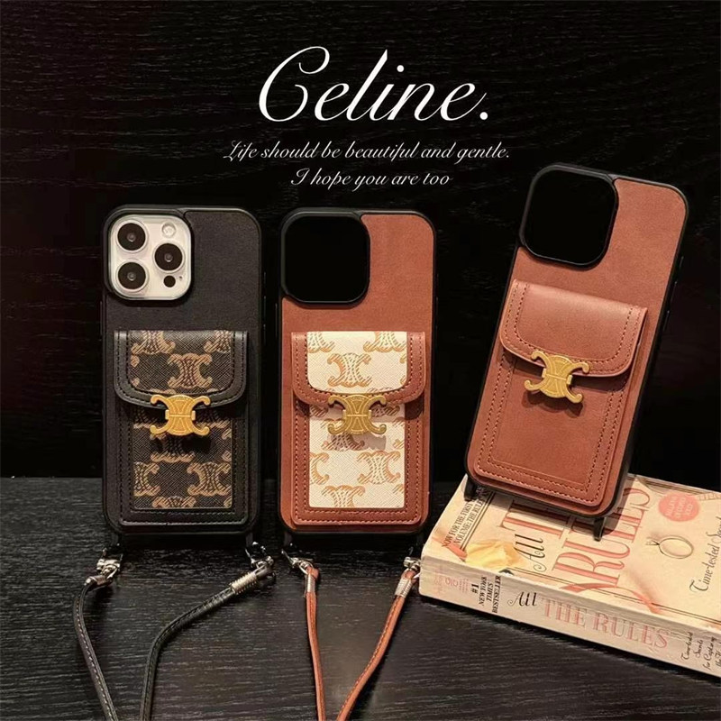 セリーヌ スマホ ショルダー celine iphone17/17pro ケース 肩掛け iphone16pro ショルダー ケース ハイ ブランド iphone15/14/13 ケース 人気 ブランド スマホケース カード ケース 付き